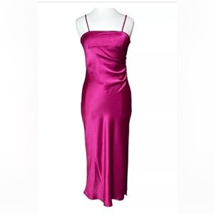 House of Harlow 1960 Barbiecore Pink Bias Cut Ruched Side Satin Slipdress